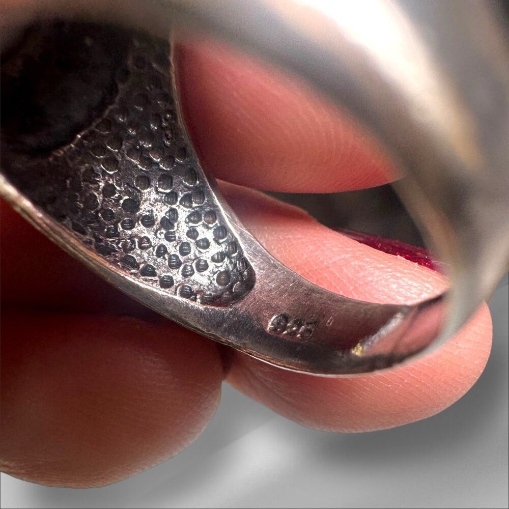 Antique Bavaria Franklin Rose China & Upcycled Turquoise Vintage 925 Silver Ring - Picture 4 of 11
